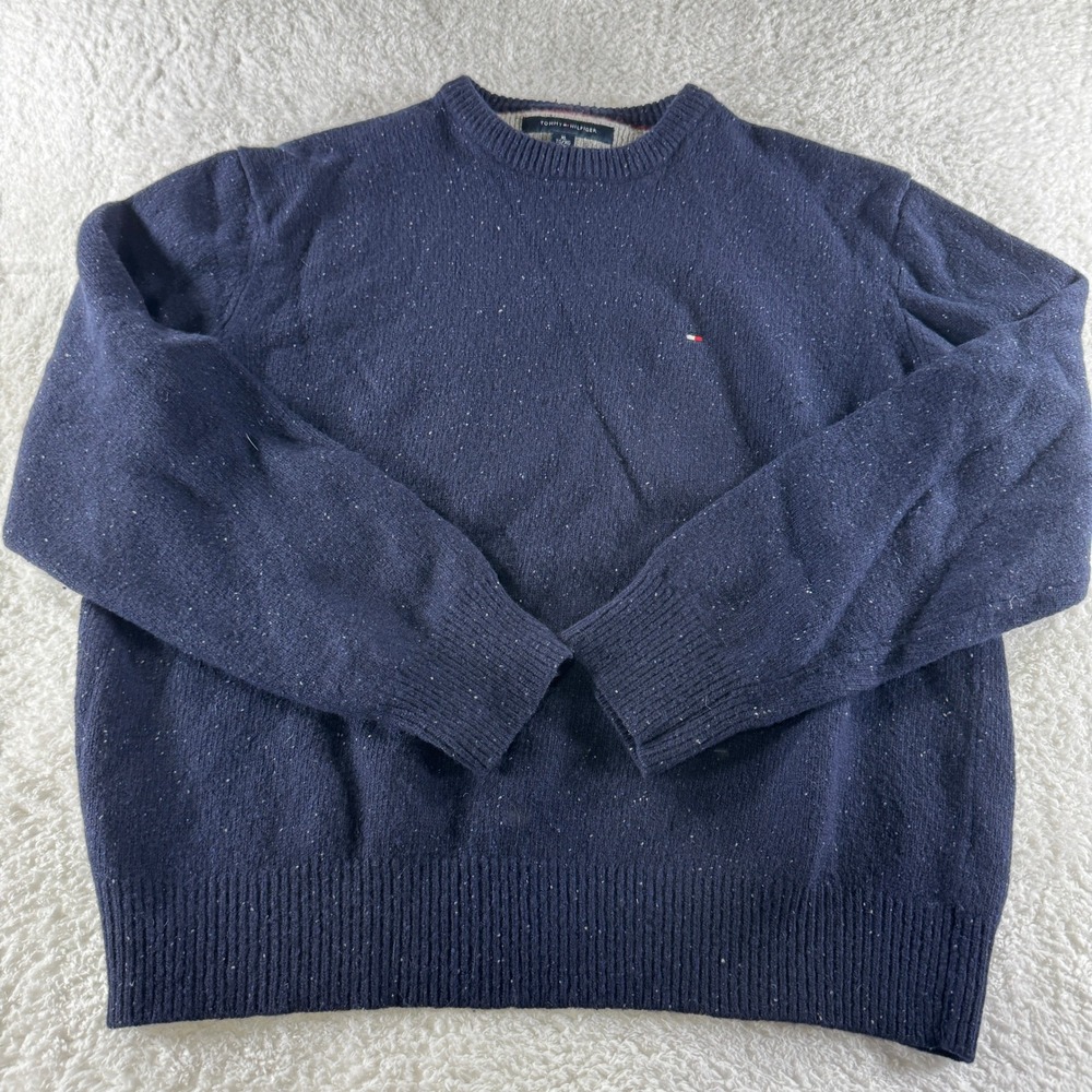 Tommy Hilfiger Lambswool Crewneck Sweater‎ Pullover Navy Blue XL Clean Knit